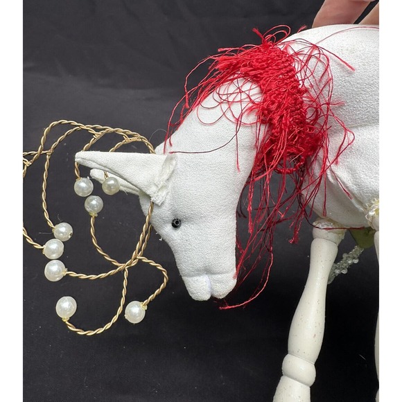 GERSON 13” White Christmas Deer Wood Legs Feather Tail Stunning S15 - Picture 10 of 10